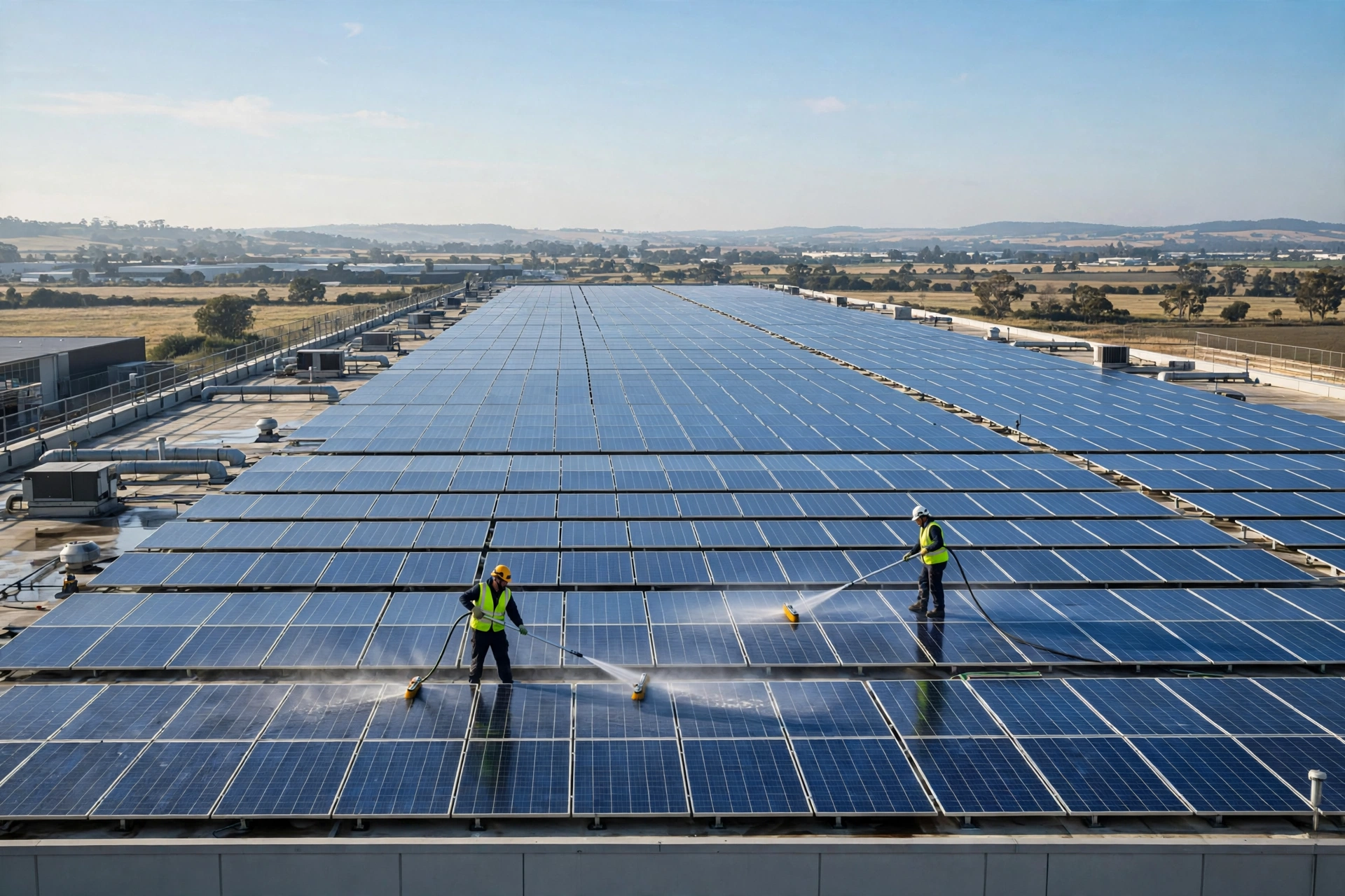 Close up of sparkling clean solar panels on a residential roof after a professional cleaning