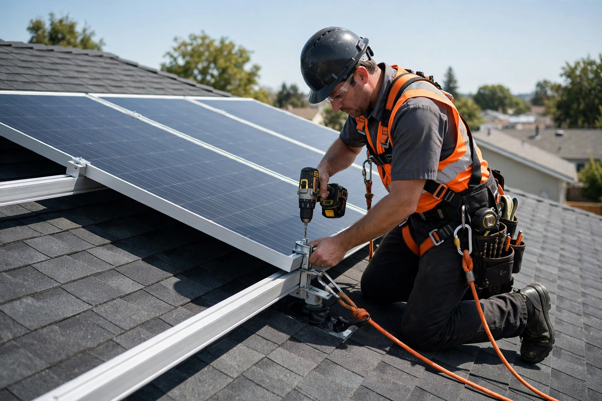 Reinstalling solar panels on a newly replaced residential roof after roof work is complete