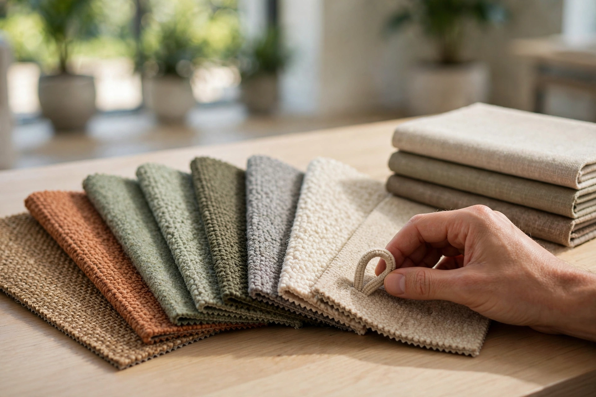 Carpet samples in different fibers, a key driver of carpet installation cost per square foot