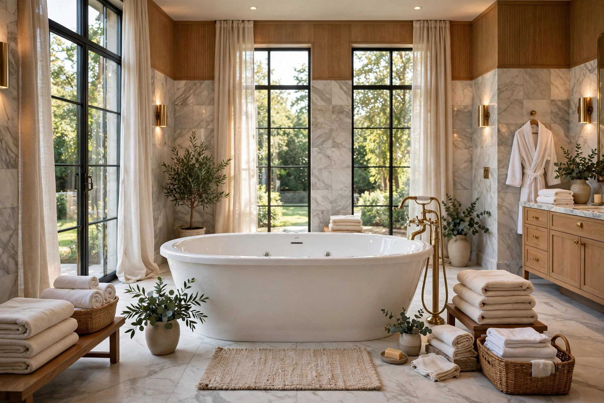 Renovated bathroom with a freestanding jetted whirlpool tub