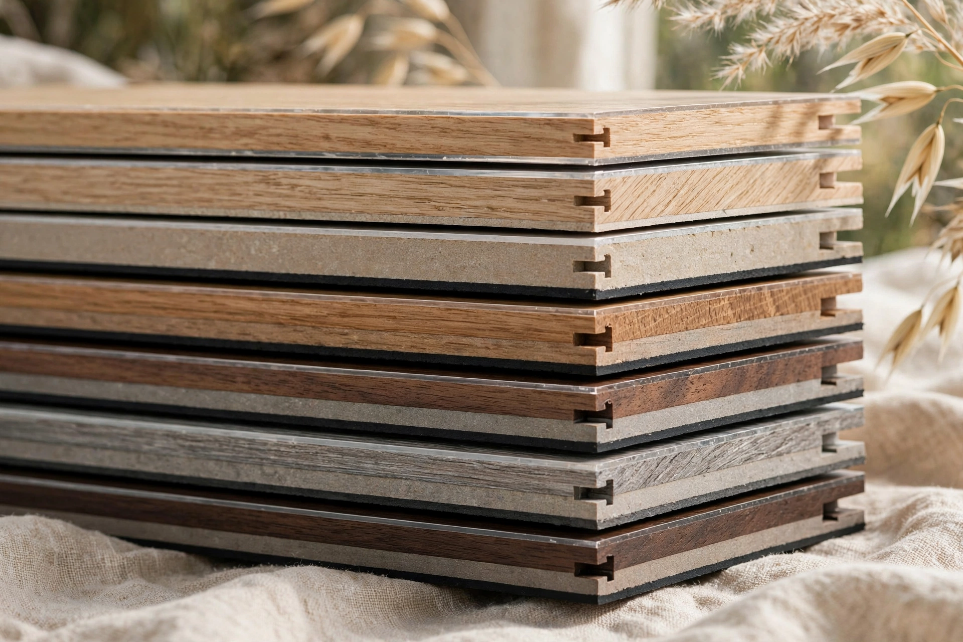 Stacked luxury vinyl plank samples that drive the vinyl plank flooring cost by tier